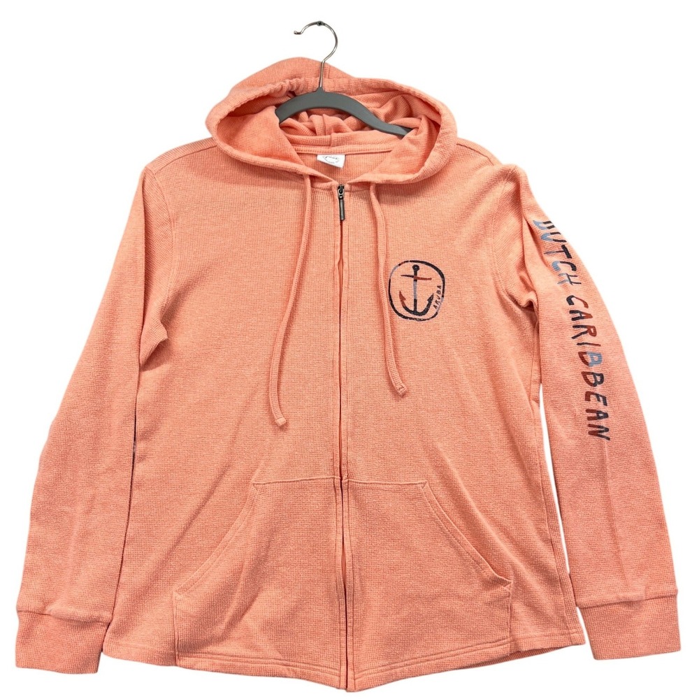 Dutch Caribbean Full Zip Hoodie Womens Medium Peach Waffle Knit Vacation Jacket